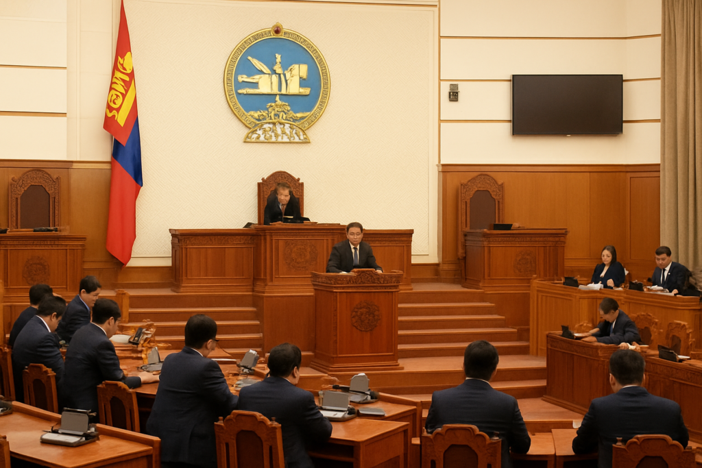 Монгол улсын парламентын хурлыг харуулсан зураг.